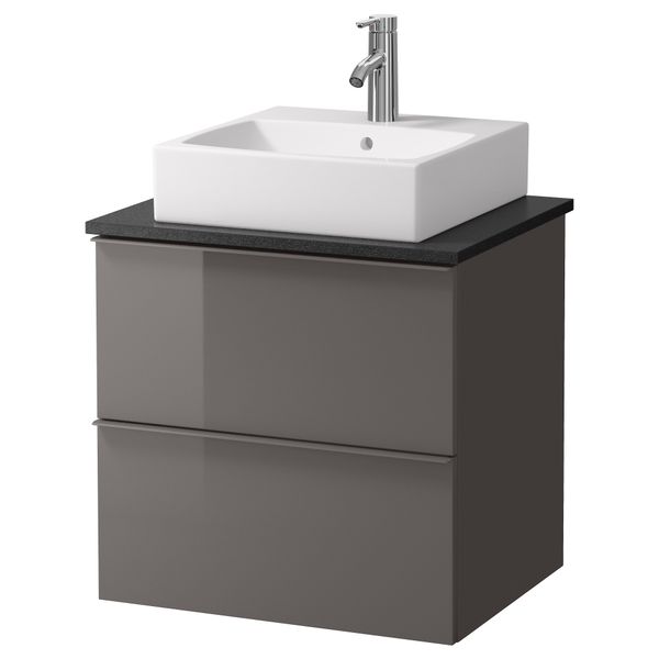 Шк п-раковину/столешн45x45/раковина ГОДМОРГОН/АЛДЕРН / ТОРНВИКЕН, глянцевый серый, черный (62x49x72 см) - схема-чертеж с размерами