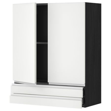 Навесной шкаф, 2 дверцы, 2 ящика МЕТОД / МАКСИМЕРА, черный, Нодста белый