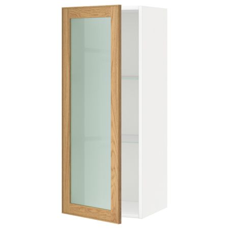 Навесной шкаф с полками, стекляными дв, белый/Экестад дуб 40x100 см IKEA METOD МЕТОД 892.394.80