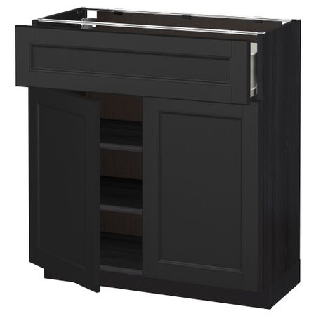 Напольный шкаф + ящик, 2 дверцы МЕТОД / ФОРВАРА, черный, Лаксарби черно-коричневый