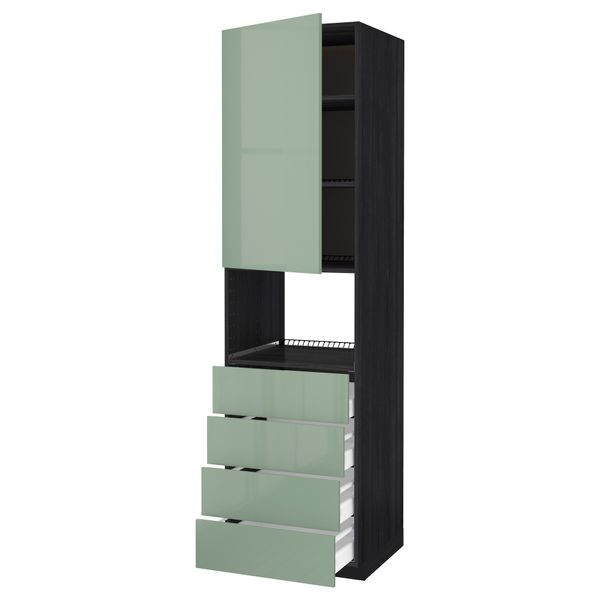 Высокий шкаф для духовки, дверца, 4 ящика МЕТОД / МАКСИМЕРА, черный, Калларп светло-зеленый - схема-чертеж с размерами