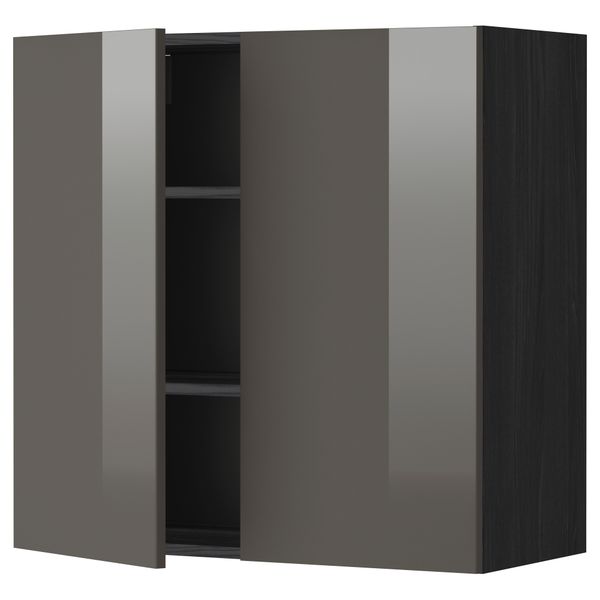 Навесной шкаф с полками, 2 дверцы МЕТОД, черный, Рингульт серый - схема-чертеж с размерами
