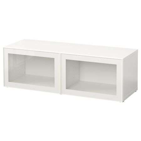 Стеллаж со стеклянная дверьми БЕСТО, белый, Глассвик белый/прозрачное стекло (120x40x38 см)