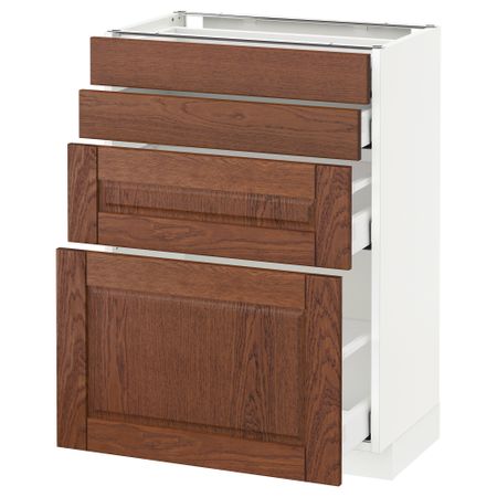 Напольный шкаф 4 фронтальных панели, 4 ящика МЕТОД / МАКСИМЕРА, белый, Филипстад коричневый