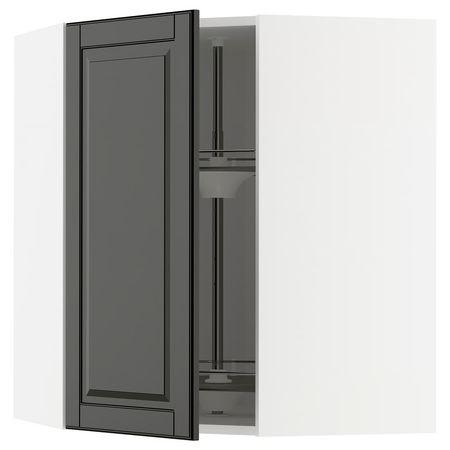 METOD Углов навесн шкаф с вращающ секцией - белый/Bodbyn чёрный 68x80 см