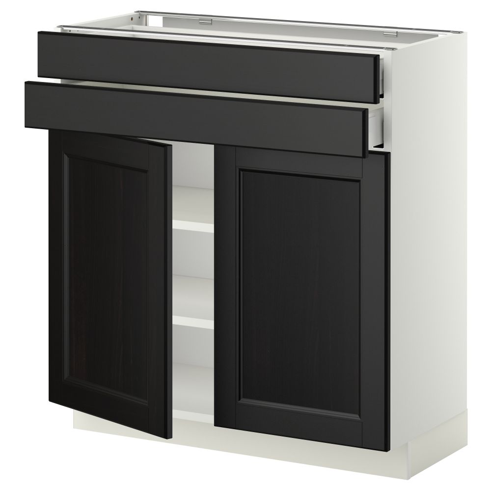 Напольный шкаф, 2 дверцы, 2 ящика МЕТОД / МАКСИМЕРА, белый, Лаксарби черно-коричневый - фото 1