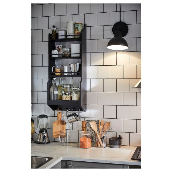Полка навесная, черный IKEA VADHOLMA ВАДХОЛЬМА 303.591.82 - схема-чертеж с размерами