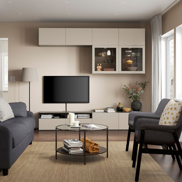 Комбинация для ТВ/стеклянные дверцы, черно-коричневый Синдвик/Лаппвикен светло-серый/бежевый 240x42x231 см IKEA BESTÅ БЕСТО - фото 3