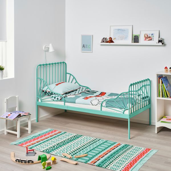 Раздвижная кровать с реечным дном, бирюзовый 80x200 см IKEA MINNEN МИННЕН 293.237.59 - фото 3