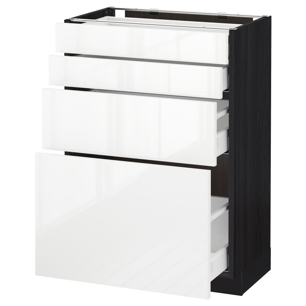 Напольный шкаф 4 фронтальных панели, 4 ящика МЕТОД / МАКСИМЕРА, черный, Рингульт белый - схема-чертеж с размерами