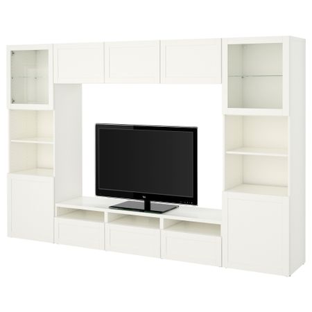 Шкаф для ТВ, комбинированный, стекляные дверцы БЕСТО, Ханвикен, Синдвик белый прозрачное стекло (300x40x192 см)