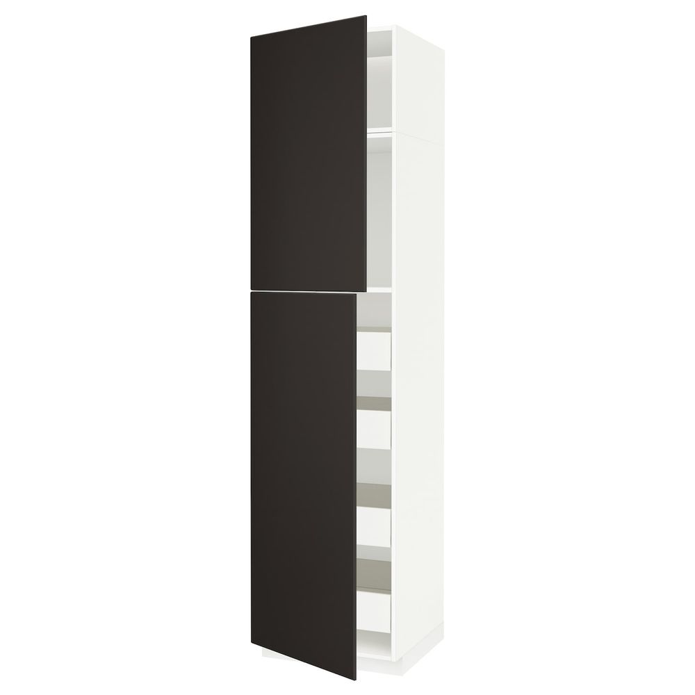 Высокий шкаф/2дверцы/4ящика, белый/Кунгсбакка антрацит 60x60x240 см IKEA МЕТОД / ФОРВАРА 793.532.73 - фото 1