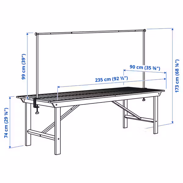 BONDHOLMEN / HELGEÖ Стол с декоративной планкой - для сада белый/бежевый/чёрный 235 см - схема-чертеж с размерами