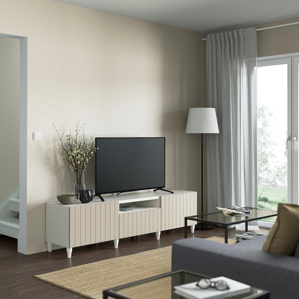 Тумба под ТВ, белый/СУТТЕРВ/КАББАРП серо-бежевый 180x42x48 см IKEA BESTÅ БЕСТО 993.845.27 - фото 3