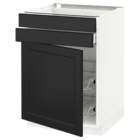 Напольный шкаф, дверца, 2 ящика, проволочных корзин МЕТОД / МАКСИМЕРА, белый, Лаксарби черно-коричневый