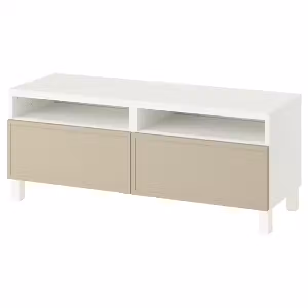 BESTÅ Тумба под ТВ, с ящиками - белый/Krukmakare бежевый 120x42x48 см - фото 1