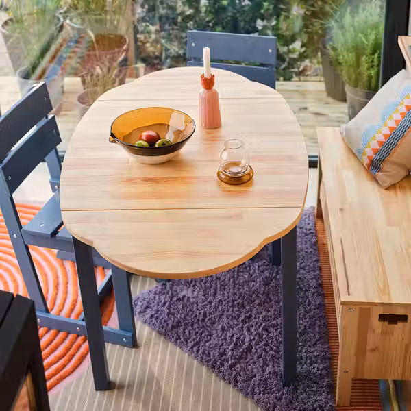 OMMJÄNGE ОММЬЕНГЕ Стол c откидными полами - сосна/морилка синий 134x82 см - фото 2