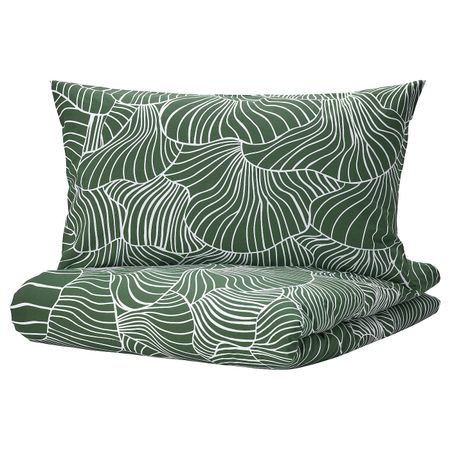 Пододеяльник и наволочка, темно-зеленый/белый 150x200/50x70 см IKEA SVAMPMAL СВАМПМАЛ 205.007.61