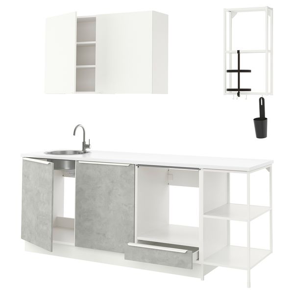 Кухня, 223x63.5x222 см, белый, под бетон белый IKEA BEGIVENHET БЕГИВЕНХЕТ 393.377.46 - фото 2