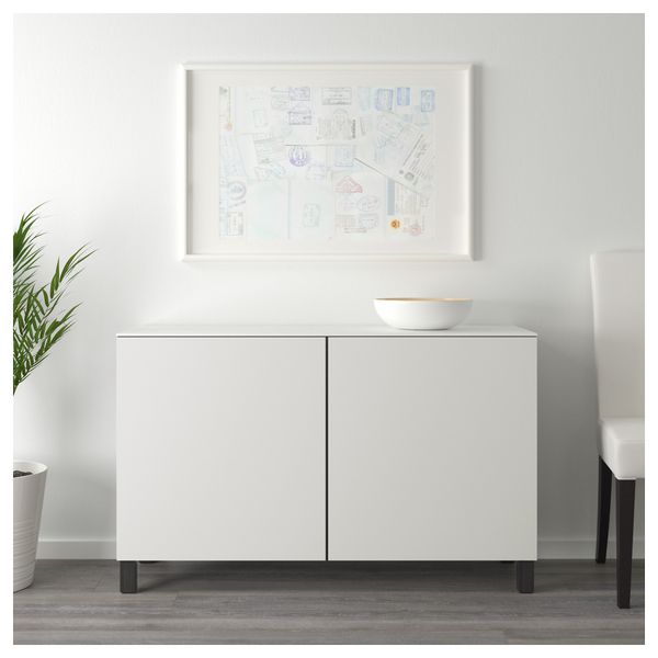 Комбинация для хранения с дверцами БЕСТО, черно-коричневый, Лаппвикен светло-серый (120x42x74 см) - схема-чертеж с размерами