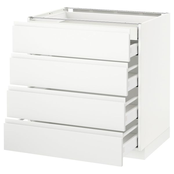 Напольный шкаф 4 фронтальных, 2 низких, 3 средних ящ, белый/Воксторп матовый белый 80x60 см IKEA METOD МЕТОД / MAXIMERA - фото 1