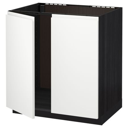 Напольный шкаф для раковины + 2 двери МЕТОД, черный, Воксторп белый
