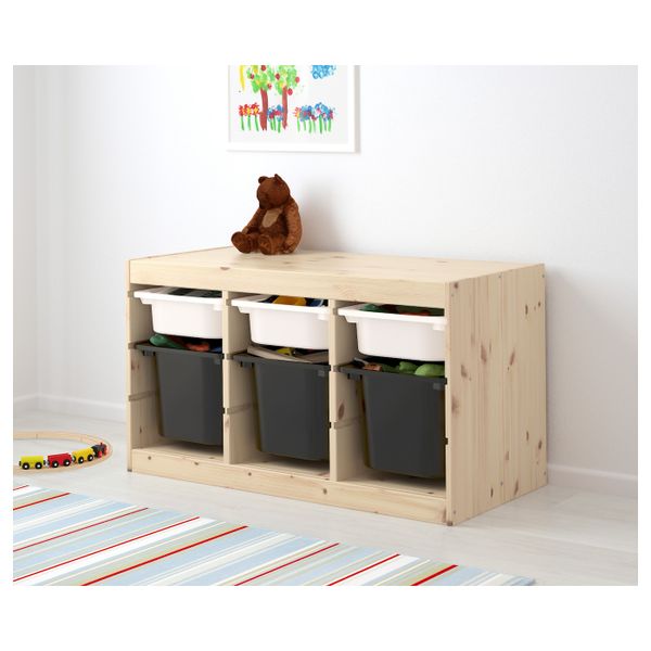 Комбинация для/хранения+контейнеры, светлая беленая сосна белый, черный 94x44x52 см IKEA ТРУФАСТ 892.223.90 - фото 2