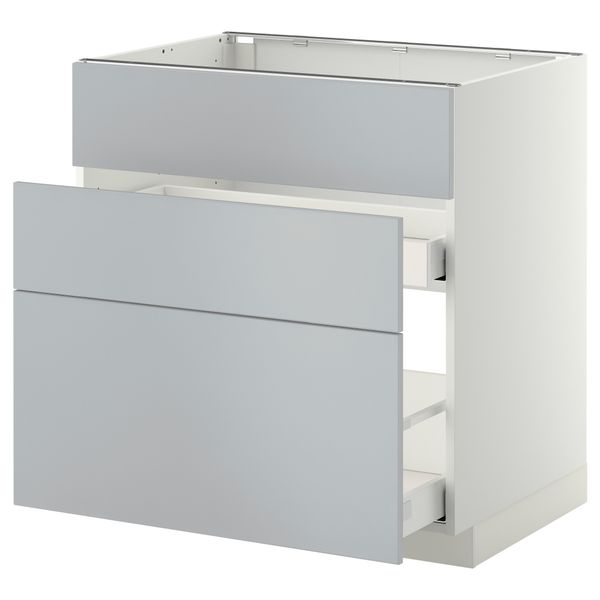Напольный шкаф под мойку + 3 фронтальных панели, 2 ящика МЕТОД / МАКСИМЕРА, белый, Веддинге серый - схема-чертеж с размерами