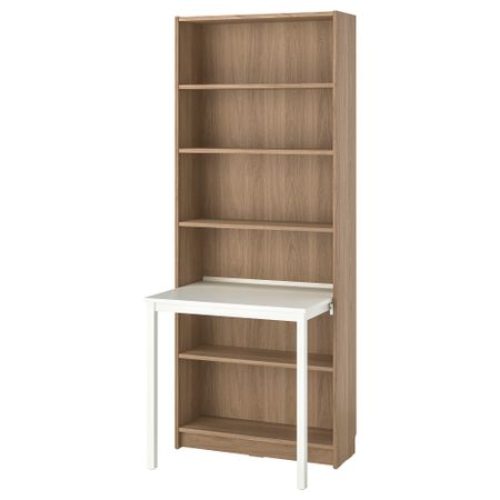 Стеллаж с письменным столом, под дуб, белый, 80x202 см IKEA BILLY БИЛЛИ 495.639.32
