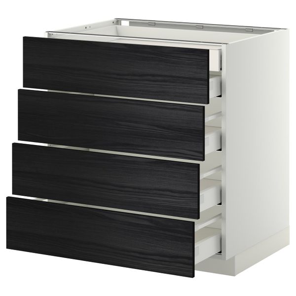 Напольный шкаф 4 фронтальных, 2 низких, 3 средних ящ, белый, Тингсрид черный 80x60 см IKEA МЕТОД / МАКСИМЕРА 792.343.55 - фото 1