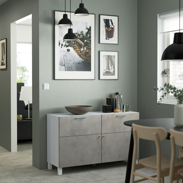 Комбинация для хранения с дверцами/ящ, белый Кэлльв/Стуббарп/светло-серый под бетон 120x42x74 см IKEA BESTÅ БЕСТО 294.404.09 - фото 3