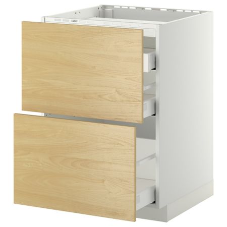 Напольный шкаф, 2 фронтальных панели, 3 ящика МЕТОД / МАКСИМЕРА, белый, Тингсрид береза