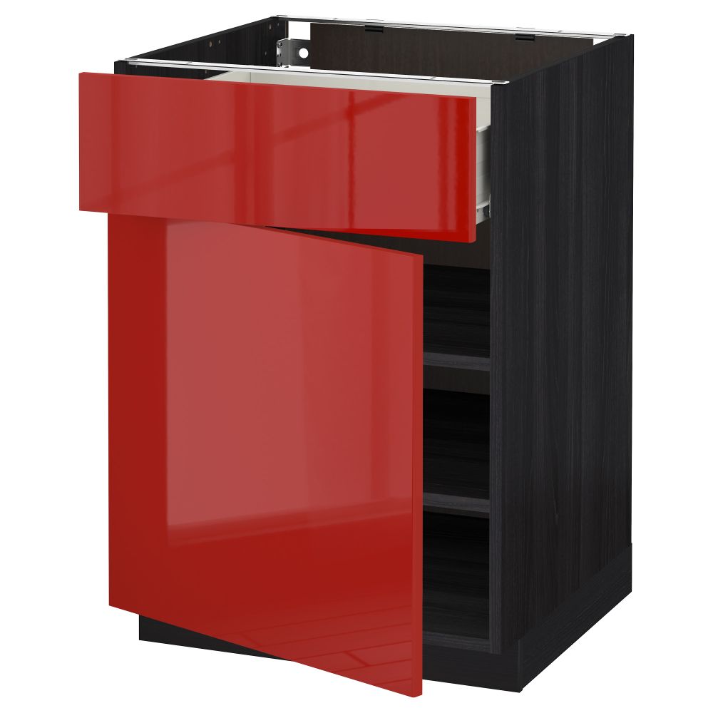 Напольный шкаф с ящиком, дверью МЕТОД / ФОРВАРА, черный, Рингульт красный - схема-чертеж с размерами