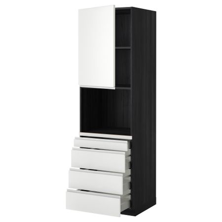 Высокий шкаф для комбинированния СВЧ, 4 ящика МЕТОД / МАКСИМЕРА, черный, Нодста белый