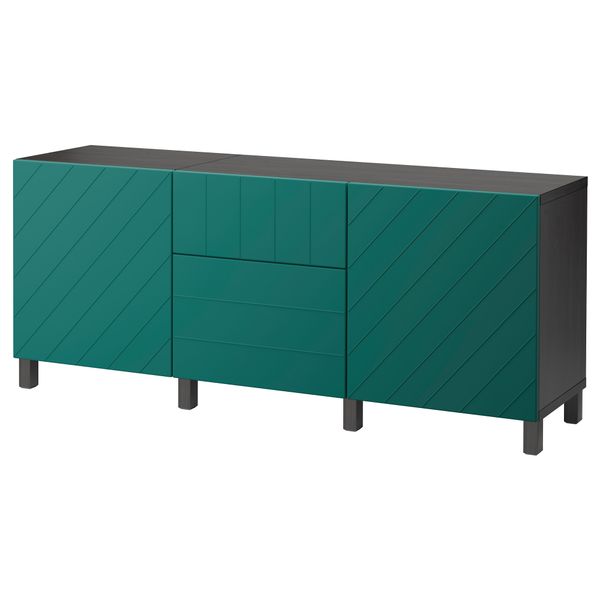 Комбинация для хранения с ящиками БЕСТО, черно-коричневый, Халлставик сине-зеленый (180x40x74 см) - фото 1