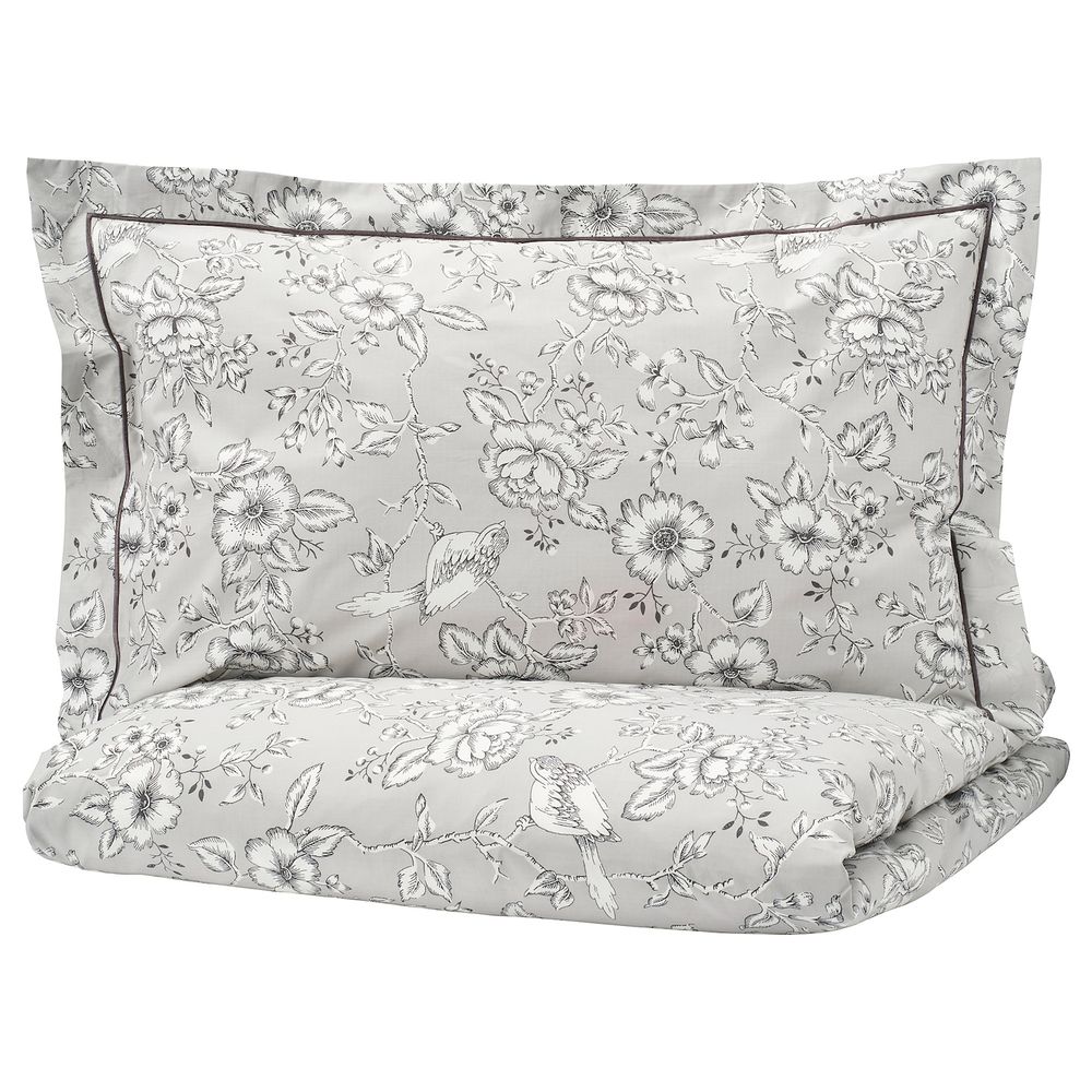 Пододеяльник и 2 наволочки, светло-серый, белый 200x200/50x70 см IKEA PRAKTBRÄCKA ПРАКТБРЭККА 604.496.95 - фото 1