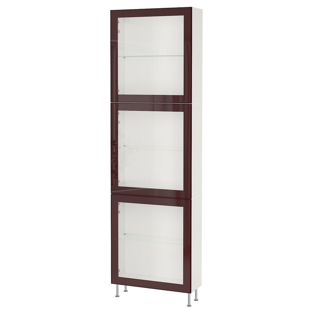 Комбинация для хранения + стеклянная дверц, белый глассвик/сталларп/темный красно-коричневый прозрачное стекло 60x22x202 см IKEA - фото 1