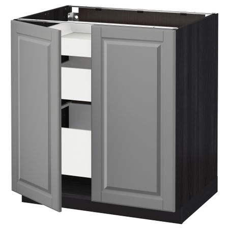 Напольный шкаф с 2 дверцами, 3 ящиками МЕТОД / МАКСИМЕРА, черный, Будбин серый (80x60 см)