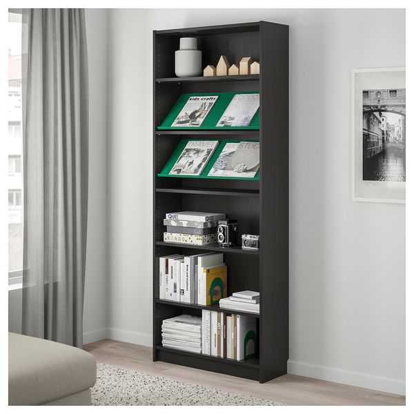 Стеллаж с наклонной полкой БИЛЛИ / БОТТНА, черно-коричневый, зеленый (80x28x202 см) - фото 2