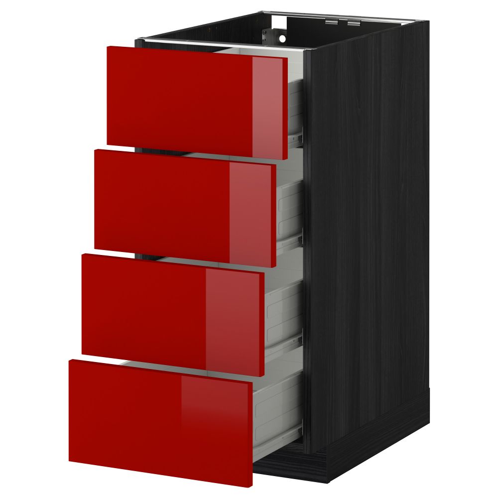 Напольный шкаф 4 фронтальных панели, 4 ящика МЕТОД / ФОРВАРА, черный, Рингульт красный - схема-чертеж с размерами
