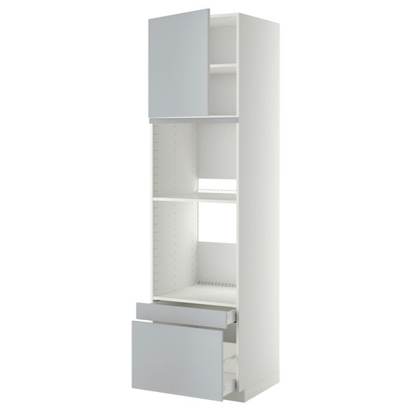 Высокий шкаф для духовки комбинированный, духовка + дверца, 2 ящика МЕТОД / МАКСИМЕРА, белый, Веддинге серый - фото 1