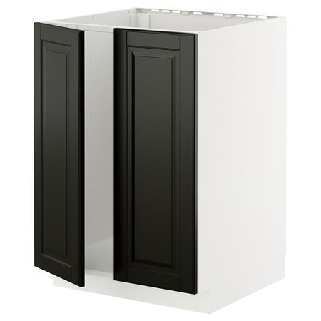 METOD Напольный шкаф для мойки+2 двери - белый/Bodbyn чёрный 60x60 см