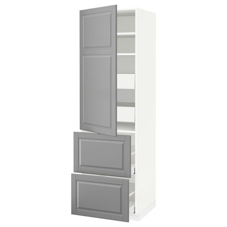 Высокий шкаф + полки/4ящ/двр/2фасада, белый/Будбин серый 60x60x200 см IKEA METOD МЕТОД / MAXIMERA МАКСИМЕРА 193.559.77