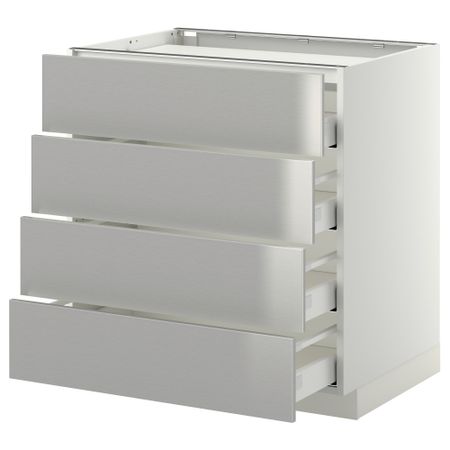 Напольный шкаф, 4 фронтальных панели, 4 ящика МЕТОД / МАКСИМЕРА, белый, Гревста нержавеющ сталь