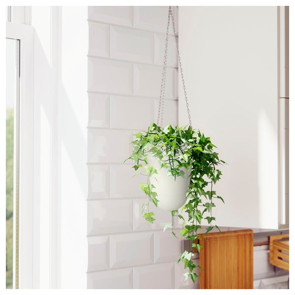 Кашпо подвесное СКУРАР, белый с оттенком д/дома/улицы, белый с оттенком (12 см) - фото 2