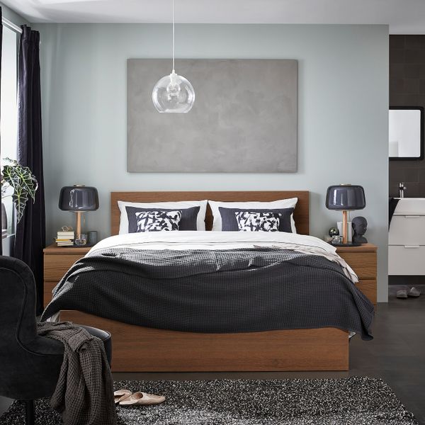 Каркас кровати, коричневая морилка ясеневый шпон/Лонсет 160x200 см IKEA MALM МАЛЬМ 692.108.97 - фото 2