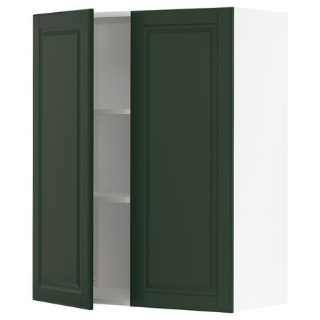 Навесной шкаф с полками/2дверцы, белый/Будбин темно-зеленый 80x100 см IKEA METOD МЕТОД 394.447.94