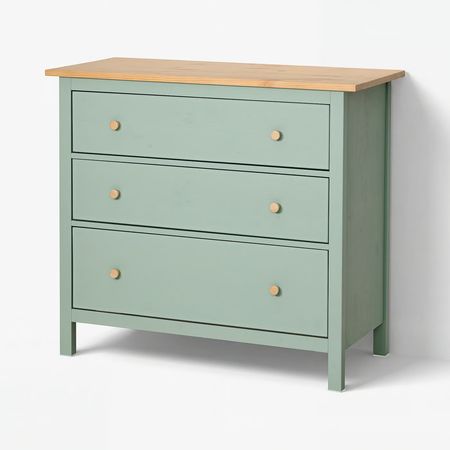 HEMNES Комод с 3 ящиками - серо-зеленый/светло-коричневая морилка 108x96 см
