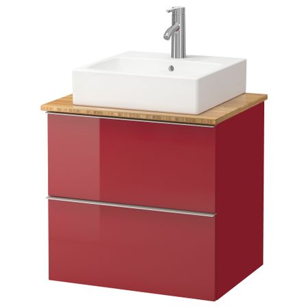 Шк п-раковину/столешн45x45/раковина  , глянцевый красный, бамбук (62x49x72 см)