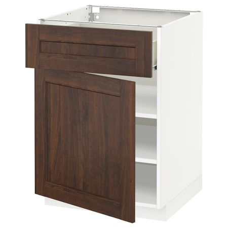 Напольный шкаф с ящиком/дверью, белый/Эдсерум коричневый 60x60 см IKEA МЕТОД / ФОРВАРА 592.617.07